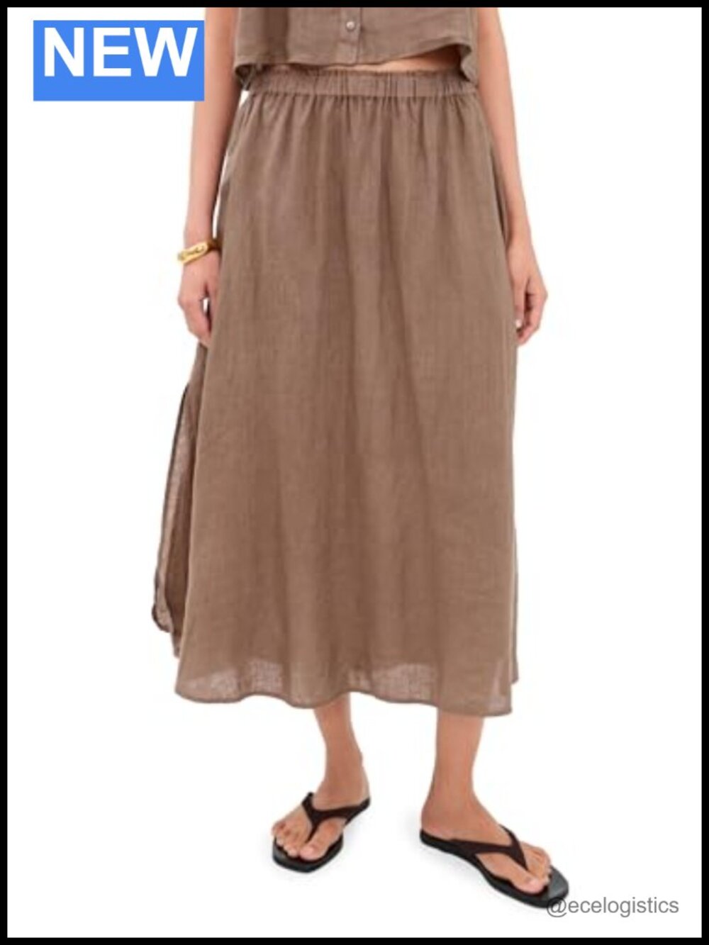 Linen Midi Skirt with Side Slits and Pockets, Wear to Work